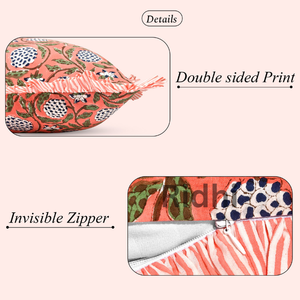 Funda de Almohada Lumbar RIDHI Rosa Salmón Oscuro 12x20 Pulgadas con Volantes, Estampado a Mano en Algodón, Personalizable, Extraíble y Lavable, Decoración para Sofá y Cama - Product Image 2