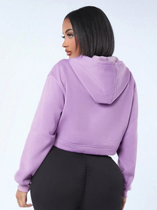 Logotipo personalizado al por mayor Crop Tops Mujeres Sudadera con capucha Serigrafía Manga larga En blanco Deportes de invierno Gimnasio Crop Pull Over Sudadera con capucha para las mujeres - Product Image 2