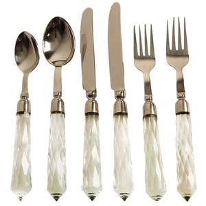 Juego de cubiertos con mango de bambú acrílico blanco de estilo moderno y cubiertos dorados de acero inoxidable para alquiler de bodas, eventos y fiestas - Product Image 1