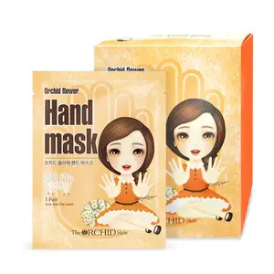 Masque pour les mains à fleurs d'orchidées (10 pièces)-fabriqué en corée soins pour les mains et la peau absorbant hydratant nourrissant au miel ginseng