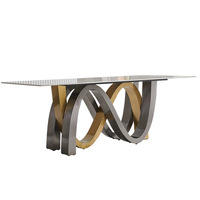 Table à manger rectangulaire en marbre italien de luxe ensemble de chaises simple grande unité haut de gamme meubles de maison en acier inoxydable