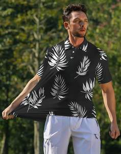 Polos pour hommes fabriqués à partir de tissu à séchage rapide, avec un design extensible de façon décontracté imprimé polos à manches courtes pour hommes - Product Image 5