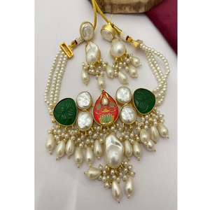 Ensemble de tour de cou en perles Kundan plaqué or Regal Collier royal d'inspiration moghole fabriqué à la main pour les mariages - Product Image 2