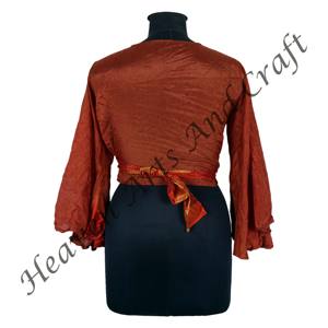 Seductor Poly Silk Wrap Tie Top vestido para mujer conjunto de vestido manga larga campana Wrap Top impreso cintura alta - Product Image 6