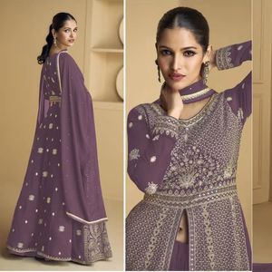 Élégant renard lourd Georgette Anarkali séquence broderie Designer Dupatta dos point travail tendance semi-cousu indien - Product Image 1