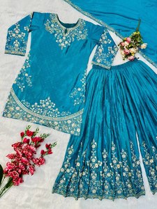 Ensemble haut en soie fantaisie et plazzo pour fêtes comprenant Duppatta avec broderie - Product Image 2