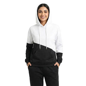 Sweat à capuche à panneaux diagonaux pour femmes, design personnalisé, couleur contrastée, streetwear tendance, épaules tombantes, manches longues, décontracté, en coton lourd - Product Image 1