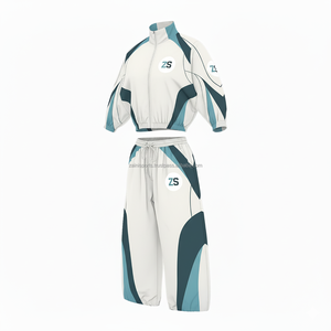 220GSM Lightweight Polyester Windbreaker Set Stylish Blue <b>White</b> Panel Design Custom Logo Heat Transfer And Embroidery plus size - Product Image 4