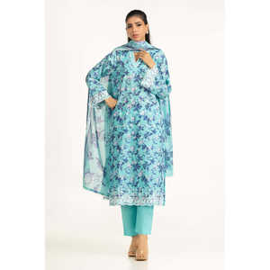 IUSTKSD-2034 Ensemble décontracté imprimé en tissu lawn avec broderie Schiffli, respirant, longueur genou, taille XS, tendance, pour le quotidien ou les soirées, service OEM/ODM - Product Image 1