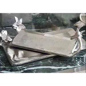 Elegant Design Table Decorative Food <b>Snacks</b> Serving <b>Tray</b> Best Quality Silver Metal <b>Tray</b> For Best Selling Wedding Parties Usage - Product Image 2