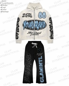 Ensemble de survêtements de gymnastique d'hiver pour hommes et femmes 100% coton avec logo personnalisé surdimensionné survêtement à capuche imprimé sport survêtement blanc pour hommes - Product Image 2