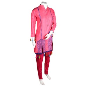 Traje de Algodón de 2 Piezas Bordado para Mujer - Rosa - Product Image 4