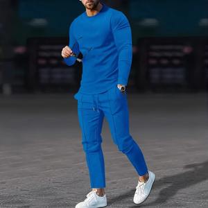 Otoño Ocio Trajes de dos piezas para hombre Nuevo diseño informal Delgado O-cuello Camiseta de manga larga Pantalones Trajes con capucha Color sólido Talla XL - Product Image 6