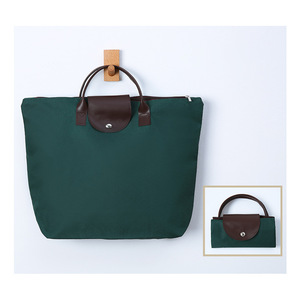 Sac à provisions réutilisable pliable à bas prix avec logo personnalisé avec poignée en cuir fermeture éclair - Product Image 5