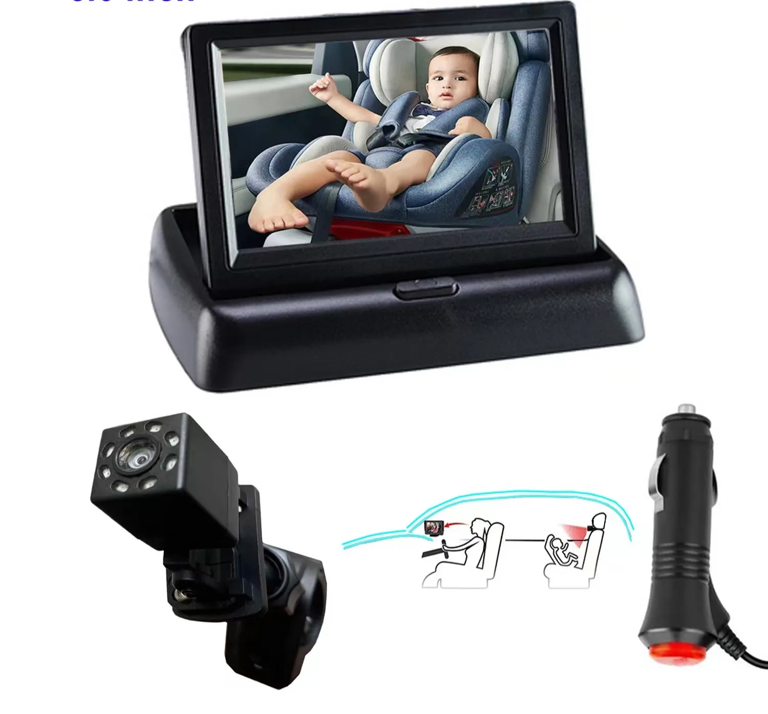 Caméra de voiture bébé réglable incassable pour enfants pour voiture HD 1080P avec affichage caméra bébé sans fil pour bébé