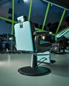 Fauteuil de Barbier Moderne du Milieu du Siècle en Similicuir Bleu Orange, Hauteur Réglable, Pompe Hydraulique, Base Ronde, Mobilier de Salon - Product Image 4