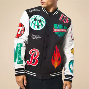 เสื้อแจ็กเก็ตเบสบอลสำหรับผู้ชายลายตัวอักษรปกพับลงปักลายถนนสูง - Product Image 1