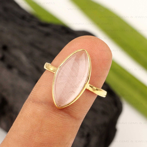 Classics Minimalist <b>Fine</b> <b>Ring</b> Natural Rose Quartz 8x16mm Marquise Shape 925 Sterling Silver 18K Gold Plating Eternity Vermeil - Product Image 4