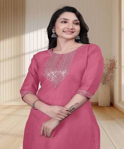 Kurti de Algodón y Rayón con Bordado, Estilo Elegante, para Uso Diario, Multicolor, Secado Rápido, Último Diseño, Talla Única - Product Image 2