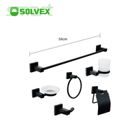 Ensemble d'accessoires de salle de bain SOLVEX en acier inoxydable poli noir 16-58 CM, porte-serviettes complet, porte-gobelet, porte-papier toilette, hôtel