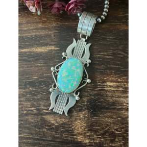 Betta Lee <b>Opal</b> & Sterling Silver Pendant with Bezel Setting Handcrafted Charm Pendant Inlay Crystals and Diamonds for Parties - Product Image 3