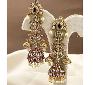 Boucles d'oreilles de qualité supérieure plaquées or, style traditionnel, ornées de pierres, pour mariage, festival, collection pour femmes et filles - Product Image 1