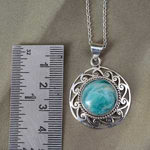 <b>Boho</b> Amazonite <b>Necklace</b> Ethnic Brass Jewelry Women Silver Plated Filigree Pendant Tribal Circle Wholesale - Product Image 3