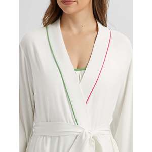 Bata de baño de verano para mujer, multicolor, con ribetes, de bambú suave tejido con elastano, ropa de casa informal, con botones, batas de modal personalizables - Product Image 4