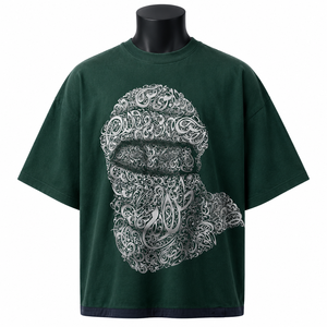 เสื้อยืดโอเวอร์ไซส์สีเขียวลายกราฟิกสำหรับผู้ชาย แขนสั้น คอกลม ทรงบ็อกซี่ สไตล์วินเทจ ลุคสบายๆ แฟชั่น - Product Image 1