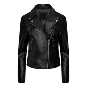 Nouvelle veste de moto en cuir personnalisée pour femmes vente en gros de vestes noires à fermeture éclair pour femmes de grande taille de haute qualité fabriquées au Pakistan - Product Image 1