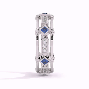 Anillo de Eternidad Moderno de Plata de Ley con Diamantes y Zafiro Azul Cuadrado, Diseño Elegante y Atemporal - Product Image 3