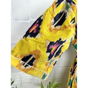 เสื้อคลุมกำมะหยี่หรูหราสำหรับทุกเพศ แบบกิโมโน ดีไซน์สวยหรู ซับในผ้าไหม ใส่ได้สองด้าน เหมาะสำหรับฤดูใบไม้ร่วงและฤดูหนาว ของขวัญสุดพิเศษ สีม่วงอมฟ้า ลายอิคัตสีเขียว - Product Image 5