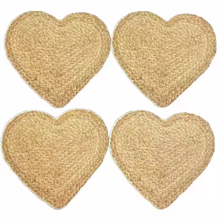 Best Material Heart Shaped Braided Placemats Table Mats for Dining Tables Woven Washable Place Mats Jute Fibers and Braided