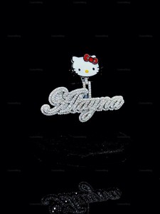 Pendentif en argent sterling 925 avec diamant moissanite VVS personnalisé en forme de lettre Kitty, style goutte d'eau, haute brillance, pour homme et femme - Product Image 5