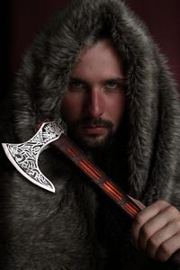 Hachas de Damasco forjadas a mano en estilo vikingo, hacha industrial DIY con mangos de madera y cuero para cortar, las mejores tarifas - Product Image 6