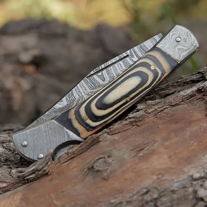 Hecho a mano DIY Damasco cuchillo plegable mango de madera de acero inoxidable caza Camping personalizable OEM precio de fábrica 3 años de garantía - Product Image 4