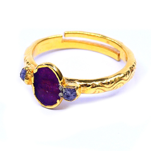 925 <b>Sterling</b> <b>Silver</b> <b>Adjustable</b> <b>Ring</b> for Ladies Fashionable Vintage Style with Gold Plating Featuring Tourmaline Gemstones - Product Image 3