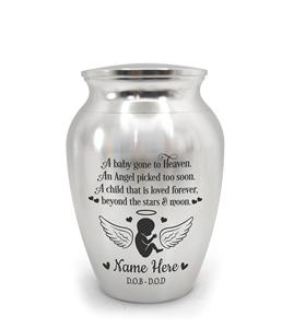 Urne commémorative gravée de souvenir décorative en acier inoxydable personnalisée pour la perte d'enfants d'urnes en argent de taille personnalisée - Product Image 1