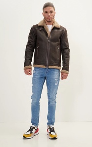 Chaqueta de cuero de invierno de calle alta para hombre, Cuello de piel sólido personalizado, Material de moda, alta calidad, cálida para primavera y otoño - Product Image 5