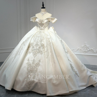 Robe de mariée de luxe Jancember XS241 en satin ivoire, ornée de perles, coupe épaule dénudée, style robe de bal, pour mariage cathédrale