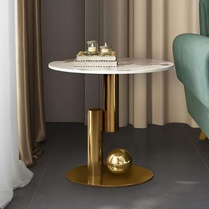 Table d'appoint ronde en acier inoxydable doré, décoration moderne, meubles en verre trempé pour salon - Product Image 6