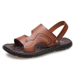 Sandales décontractées pour hommes à bout ouvert, antidérapantes, pour l'été et la plage, à semelle épaisse, respirantes, en cuir microfibre, à enfiler, couleur unie - Product Image 6