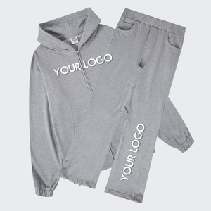 โลโก้ที่กําหนดเองขายส่งวอร์มเฮฟวี่เวทซิปฮู้ดและกางเกงขายาวไมโครบานชุด Sweatsuit ขนาดใหญ่สําหรับผู้ชาย - Product Image 5