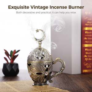 กระถางธูปชุบสีทองแบบโบราณพร้อมที่จับและฝารูปทรงกลมทำด้วยมือที่สมบูรณ์แบบสำหรับอุปกรณ์ตกแต่งบนโต๊ะในบ้าน - Product Image 5