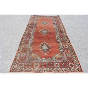 Alfombra clásica de lana roja y azul, 4,8x9,6 pies, hecha a mano, turca, área grande, rectángulo, mosaico abstracto, pasillo de látex, alfombra para habitación de 10mm - Product Image 1