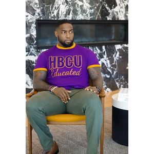 HBCU istruito in oro viola ciniglia ricamato Tee Omega greco Life abbigliamento Custom cotone confraternita T Shirt uomo - Product Image 1