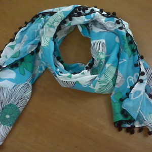 Chất Lượng Cao 100% Cotton In Khăn Choàng Siêu Mềm Dành Cho Người Lớn Phong Cách Châu Âu Khăn Lấy Trộm Với Pompons Cho Mùa Thu Và Mùa Đông - Product Image 1