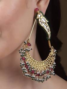 ต่างหูลวดลายนก Kundan ที่สง่างามเครื่องประดับอินเดียแบบดั้งเดิมชุบทองที่สมบูรณ์แบบสำหรับชุดชาติพันธุ์การออกแบบใหม่ในโอกาสเทศกาล - Product Image 3