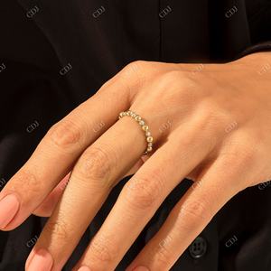 Bandas a juego de apilamiento de diamantes reales minimalistas Alianza de boda de diamantes naturales de oro sólido de 14K a precio de fabricante Anillos de joyería - Product Image 4