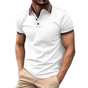 Camisas Polo Casuales para Hombre, 100% Algodón, Color Sólido, Cuello Alto, Diseño con Botones, Manga Corta, Patrón a Rayas, Transpirable - Product Image 1